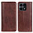 Leather Case Stands Flip Cover Holder D03Y for Huawei Honor X8a 4G Brown