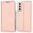 Leather Case Stands Flip Cover Holder D05T for Samsung Galaxy S22 5G Rose Gold