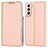 Leather Case Stands Flip Cover Holder D05T for Samsung Galaxy S22 Plus 5G Rose Gold