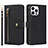 Leather Case Stands Flip Cover Holder D06T for Apple iPhone 15 Pro Black