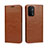 Leather Case Stands Flip Cover Holder D07T for Oppo A54 5G Light Brown