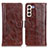 Leather Case Stands Flip Cover Holder D07Y for Samsung Galaxy S21 5G Brown