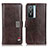 Leather Case Stands Flip Cover Holder D07Y for Vivo Y74s 5G Brown