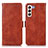 Leather Case Stands Flip Cover Holder D11Y for Samsung Galaxy S24 5G Brown