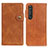 Leather Case Stands Flip Cover Holder D11Y for Sony Xperia 1 III Brown