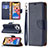 Leather Case Stands Flip Cover Holder for Apple iPhone 13 Pro Navy Blue