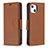 Leather Case Stands Flip Cover Holder for Apple iPhone 14 Brown