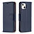 Leather Case Stands Flip Cover Holder for Apple iPhone 15 Blue