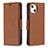 Leather Case Stands Flip Cover Holder for Apple iPhone 15 Brown