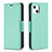 Leather Case Stands Flip Cover Holder for Apple iPhone 15 Cyan