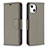 Leather Case Stands Flip Cover Holder for Apple iPhone 15 Gray