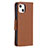 Leather Case Stands Flip Cover Holder for Apple iPhone 15 Plus Brown