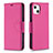 Leather Case Stands Flip Cover Holder for Apple iPhone 15 Plus Hot Pink