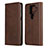 Leather Case Stands Flip Cover Holder for Sharp AQUOS Sense4 Plus Brown