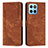 Leather Case Stands Flip Cover Holder H01X for Huawei Honor 70 Lite 5G Brown