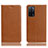 Leather Case Stands Flip Cover Holder H02P for Oppo A55 5G Light Brown