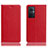 Leather Case Stands Flip Cover Holder H02P for Oppo A96 5G Red