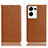 Leather Case Stands Flip Cover Holder H02P for Oppo Reno8 Pro 5G Light Brown