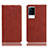 Leather Case Stands Flip Cover Holder H02P for Vivo iQOO 8 Pro 5G Brown