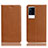 Leather Case Stands Flip Cover Holder H02P for Vivo iQOO 8 Pro 5G Light Brown