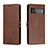 Leather Case Stands Flip Cover Holder H02X for Google Pixel 6 5G Brown