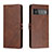 Leather Case Stands Flip Cover Holder H02X for Google Pixel 6 Pro 5G Brown