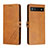Leather Case Stands Flip Cover Holder H02X for Google Pixel 6a 5G Light Brown