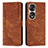 Leather Case Stands Flip Cover Holder H02X for Huawei Honor 70 Pro+ Plus 5G Brown