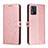 Leather Case Stands Flip Cover Holder H02X for Motorola Moto E13 Rose Gold