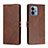 Leather Case Stands Flip Cover Holder H02X for Motorola Moto G 5G (2023) Brown