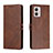 Leather Case Stands Flip Cover Holder H02X for Motorola Moto G53j 5G Brown