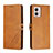 Leather Case Stands Flip Cover Holder H02X for Motorola Moto G53j 5G Light Brown