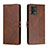 Leather Case Stands Flip Cover Holder H02X for Motorola Moto G72 Brown