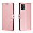 Leather Case Stands Flip Cover Holder H02X for Motorola Moto G72 Rose Gold