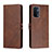 Leather Case Stands Flip Cover Holder H02X for Oppo A54 5G Brown