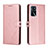Leather Case Stands Flip Cover Holder H02X for Oppo A55 5G Rose Gold