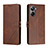 Leather Case Stands Flip Cover Holder H02X for Realme 10 Pro 5G Brown