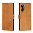 Leather Case Stands Flip Cover Holder H02X for Realme 10 Pro 5G Light Brown