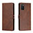 Leather Case Stands Flip Cover Holder H02X for Samsung Galaxy A03s Brown