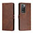 Leather Case Stands Flip Cover Holder H02X for Xiaomi Redmi 10 (2022) Brown