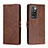 Leather Case Stands Flip Cover Holder H02X for Xiaomi Redmi 10 4G Brown