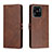 Leather Case Stands Flip Cover Holder H02X for Xiaomi Redmi 10 India Brown