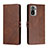Leather Case Stands Flip Cover Holder H02X for Xiaomi Redmi Note 10S 4G Brown
