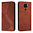 Leather Case Stands Flip Cover Holder H03X for Xiaomi Redmi Note 9 Brown