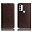 Leather Case Stands Flip Cover Holder H04P for Motorola Moto G71 5G Brown