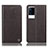 Leather Case Stands Flip Cover Holder H04P for Vivo iQOO 8 Pro 5G Brown