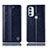 Leather Case Stands Flip Cover Holder H05P for Motorola Moto G71 5G Blue