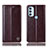 Leather Case Stands Flip Cover Holder H05P for Motorola Moto G71 5G Brown