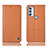 Leather Case Stands Flip Cover Holder H07P for Motorola Moto G71 5G Orange