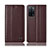 Leather Case Stands Flip Cover Holder H07P for Oppo A55 5G Brown